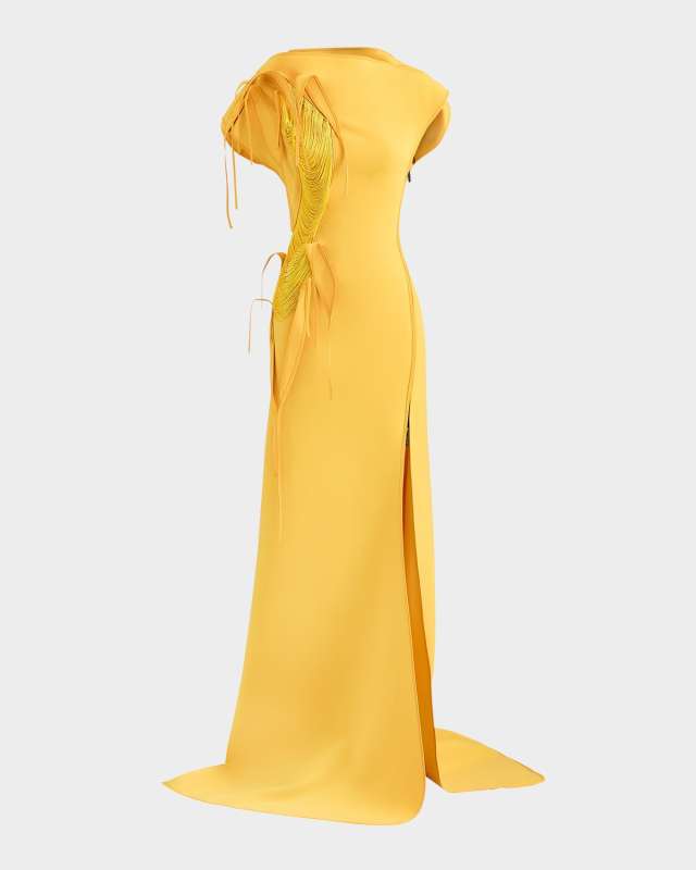 Alena Fringe Applique Slit Gown